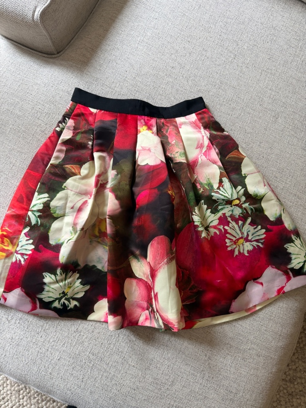 Ted Baker London Black-Waist Red Floral Skater Skirt